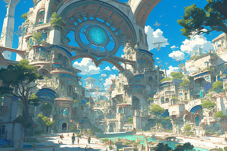 幻境中的城市建筑背景图片