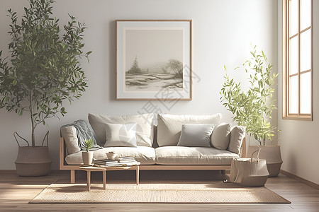 房屋内的沙发和盆栽背景图片