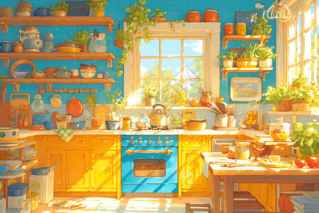 魔幻厨房内的厨具背景图片
