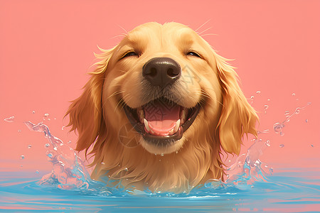 狗玩水玩水小狗插画