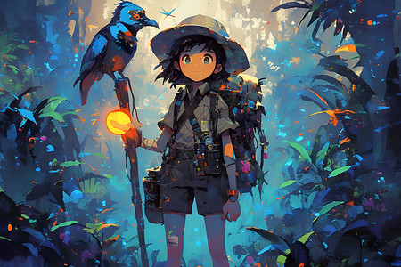 森林探索的女孩背景图片