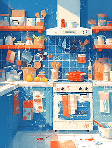 设计的卡通厨房插图背景图片