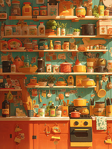 奇观的卡通厨房背景图片