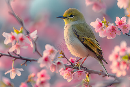 桃花和小鸟背景图片