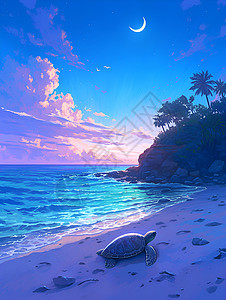 沙滩大海龟孤独的海龟插画