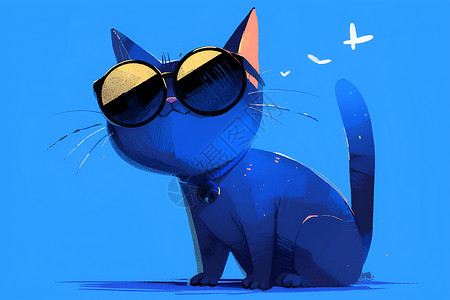 蓝猫耳时尚蓝猫插画
