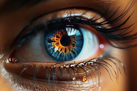 科技瞳孔女人的蓝色眼睛背景