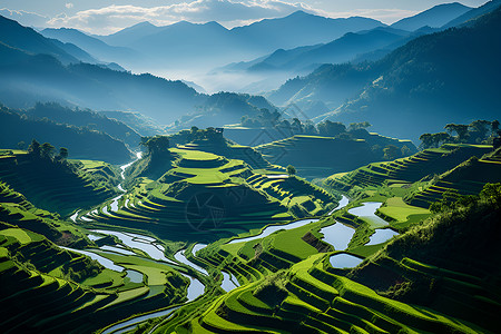 山脉里的梯田背景图片