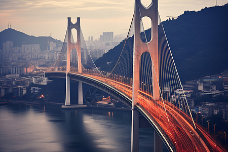 城市里的悬索桥背景图片