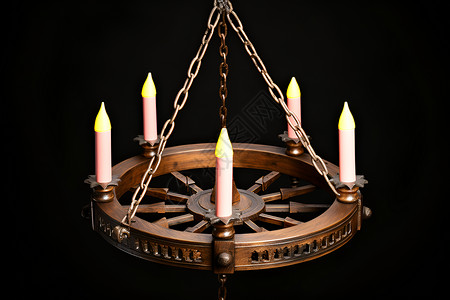 金属蜡烛罩古老的木制吊灯背景