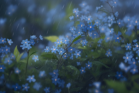 草本植物勿忘我大雨里的勿忘我插画