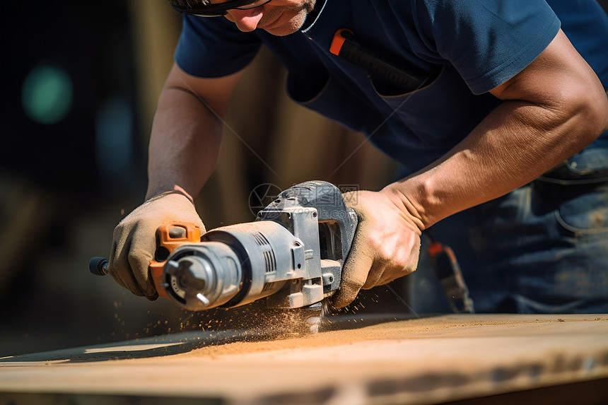 木工使用机器切割木材图片