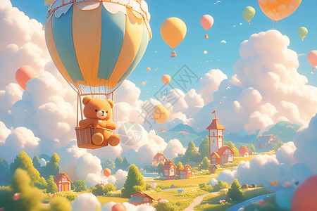 小熊乘热气球背景图片