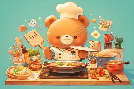 熊厨师的美食烹饪高清图片