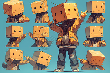 可爱的纸箱机器人机器人表情包插画