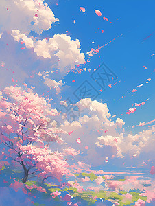 一颗樱花树插画
