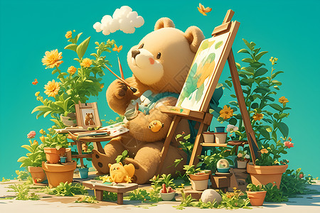 画画的熊背景图片