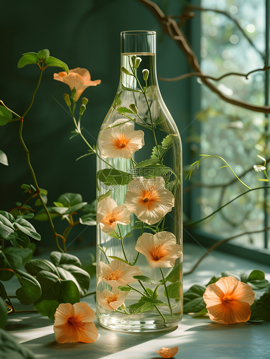 香薰瓶旁的小海棠图片
