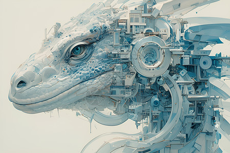 复杂的机械恐龙头部背景图片