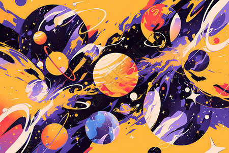 好看的多彩星球宇宙旅行插画