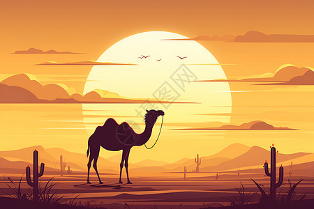艺术氛围沙漠落日氛围插画