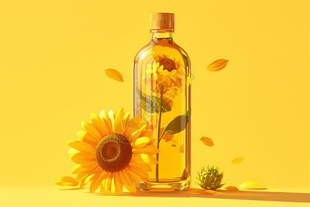 黄色小瓶子花瓶前的太阳花插画
