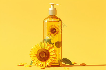 太阳花油瓶黄色背景葵花油高清图片
