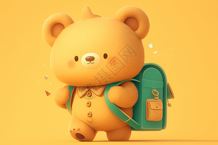 熊宝宝背着书包迎接新学期背景图片