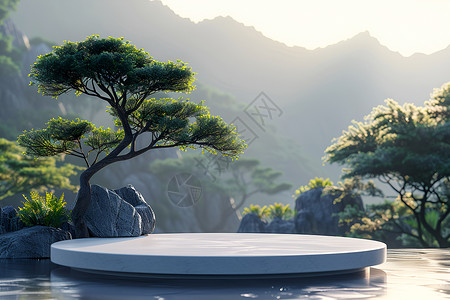 苏杭园林山水环绕的石台设计图片