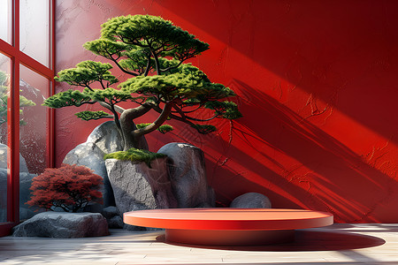 中国风园林红墙绿松设计图片