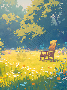 阳光明媚草地上的木椅背景图片