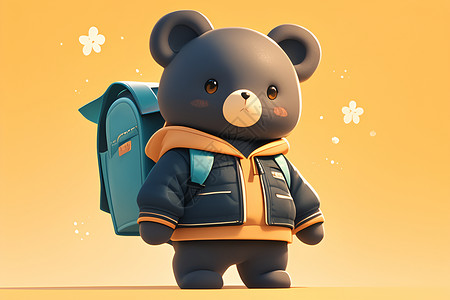 卡通创意小熊创意小熊儿背着书包准备上学插画