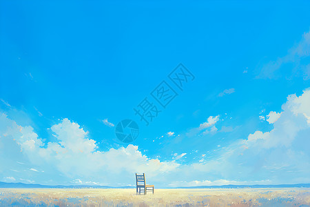木椅青苔宁静之境蓝天下的木制椅子插画