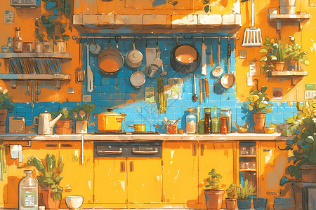 厨房蔬果欢乐的厨房乐园插画