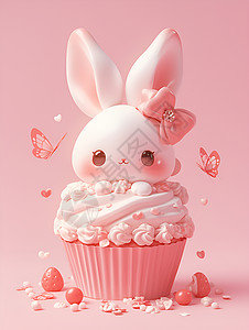 表情装饰甜美可爱的兔子蛋糕插画
