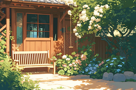 前庭后院家庭园林插画