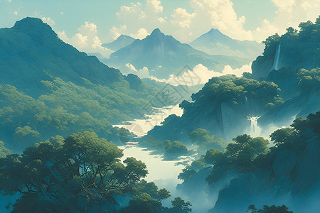云雾缭绕的森林背景图片