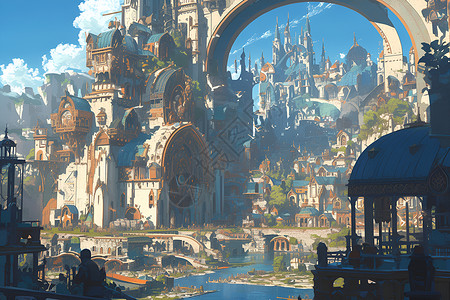 奇幻科幻之城背景图片