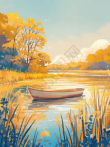 湖面宁静小舟背景图片