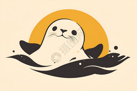 髯海豹海豹游泳中的太阳插画