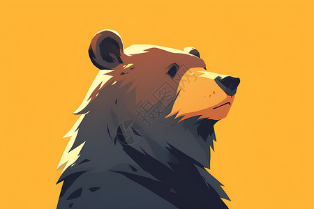 卡通黑熊熊在黄色背景中插画