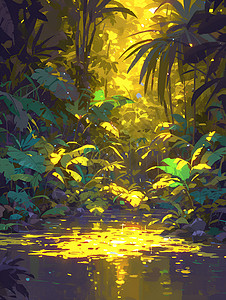 丛林中的小溪背景图片