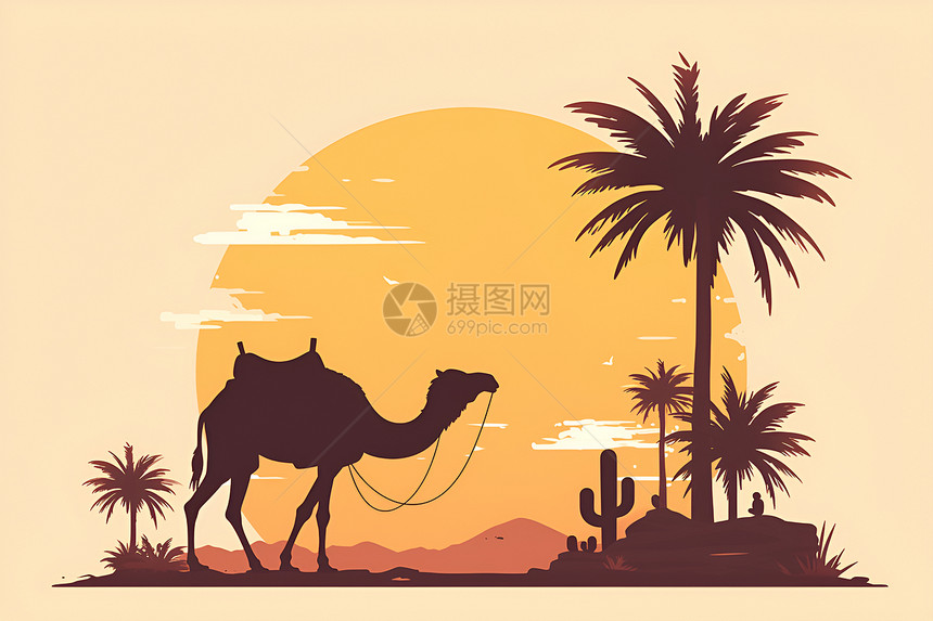 沙丘中的骆驼图片