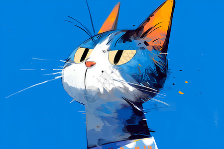 蓝色油彩油彩的小猫插画