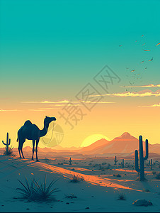 日落下的沙漠背景图片
