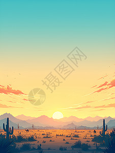 沙漠的落日风光背景图片