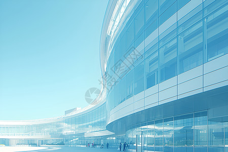 蓝天白云下的玻璃建筑背景图片
