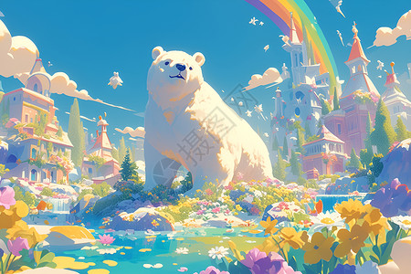 彩虹下的熊背景图片