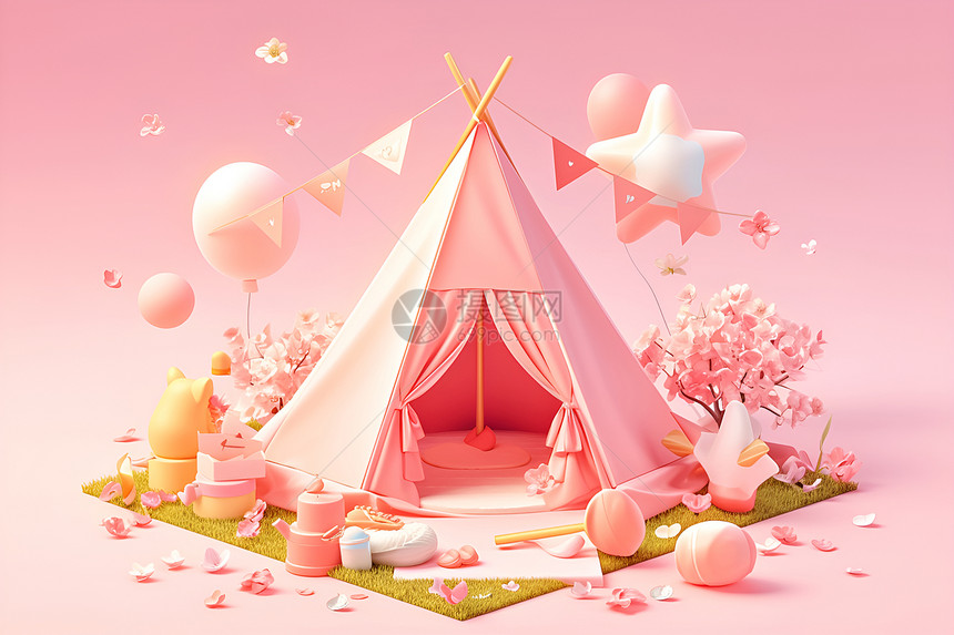 粉色的帐篷插图图片