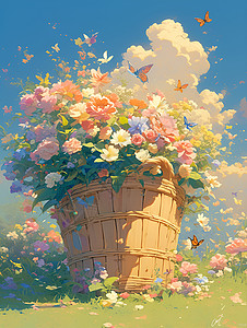 篮子中的花朵背景图片